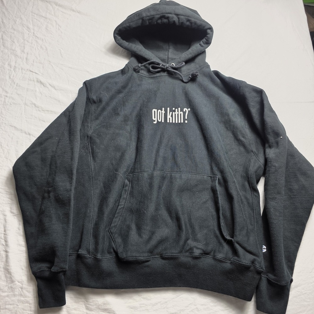 got kith men's hoodie sweatshirt black kith treats champion large heavyweight